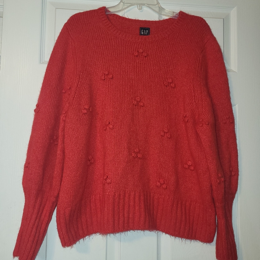 GAP Wool Blend Pom Pom‎ Sweater Women's Size XL Orange-Red